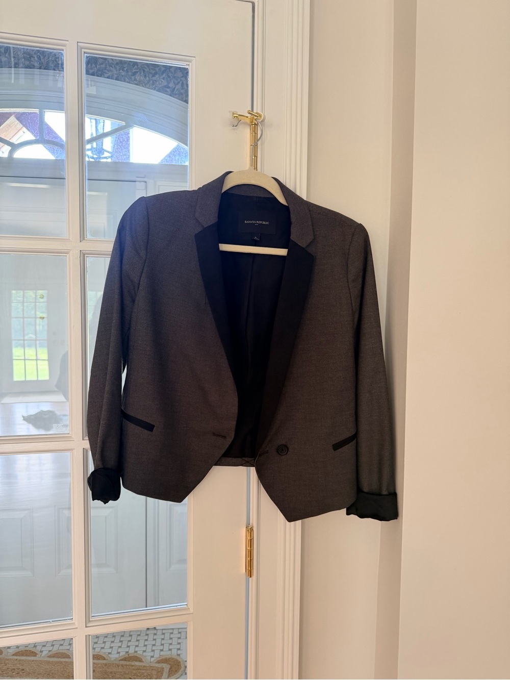 Banana Republic Charcoal Gray Tailored Blazer with Black Trim
